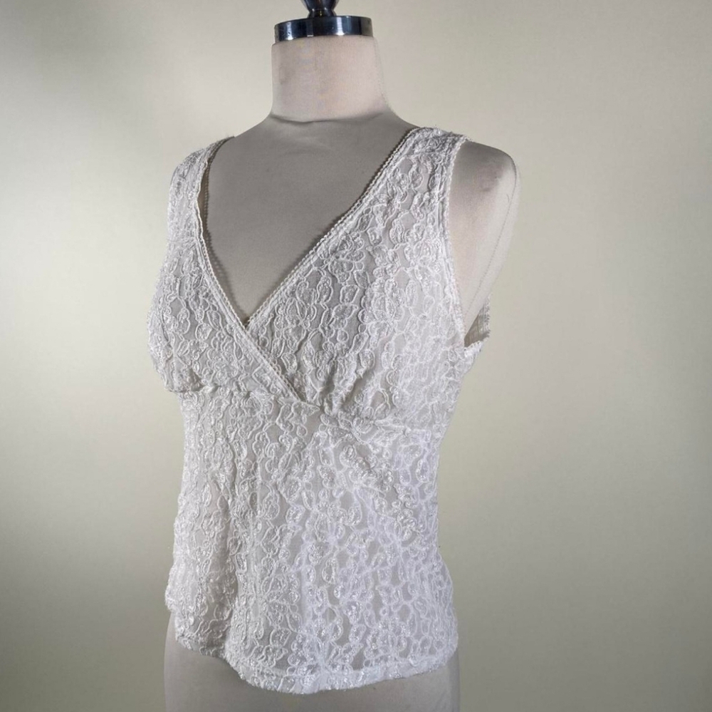 Vintage White Ivory Lace V-Neck Tank Top Cinema Etoile Womens Size Medium